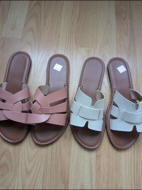 Shein Women's Slip-On Sandals - Pink and Cream